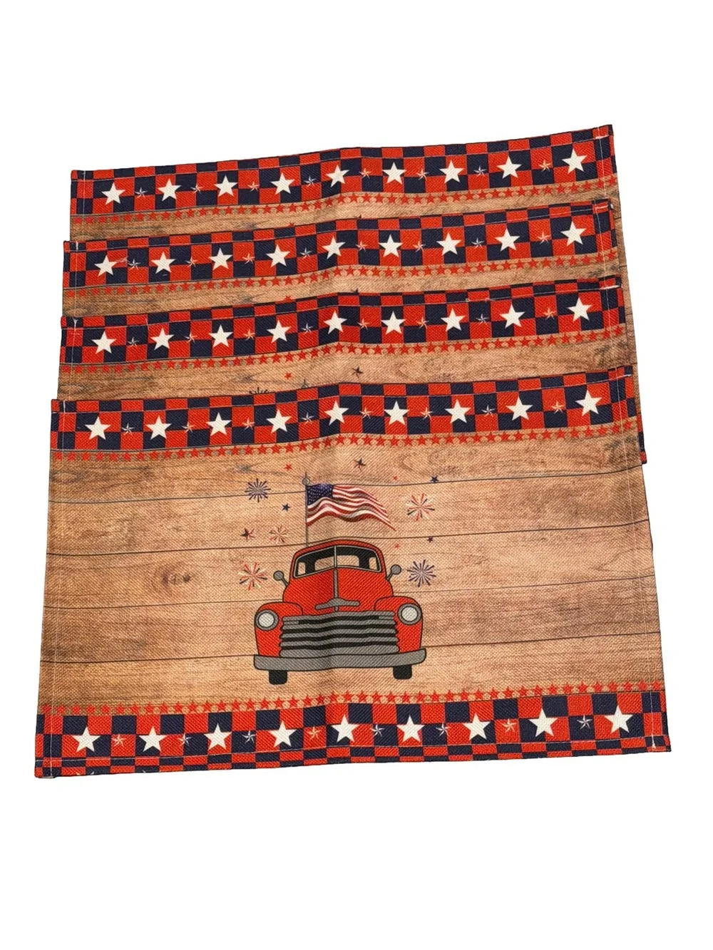 Patriotic - Set of 4 Placemats - USA Flag Farm Truck Placemats for Dining Table